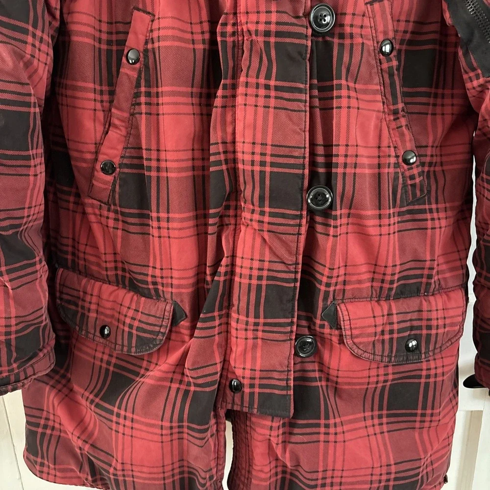 Polo Ralph Lauren Mens Fur Hooded Down Parka Jacket Black Sz XL  Red And Black